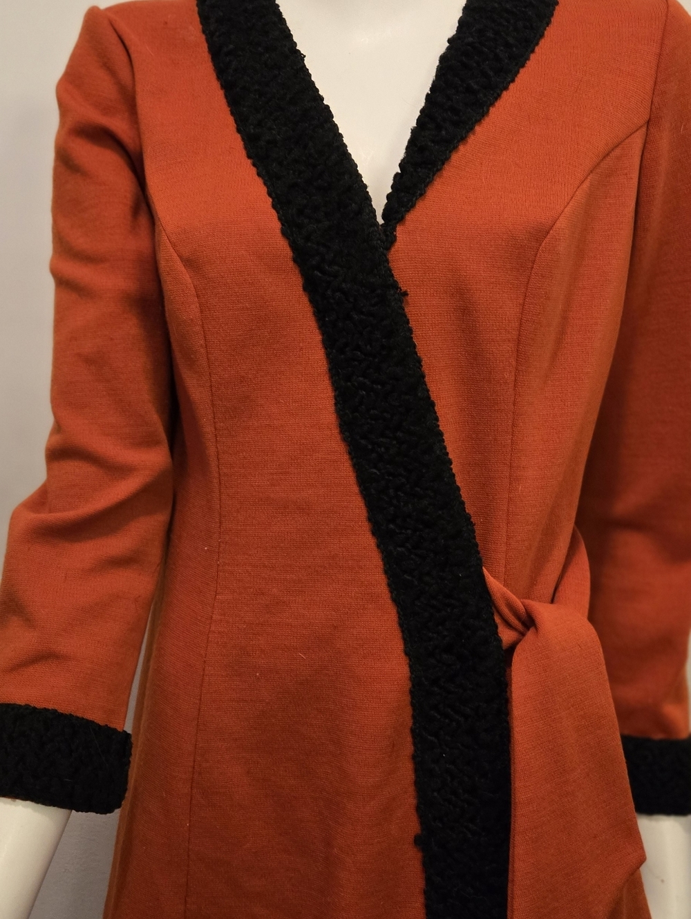 Vtg Alfred Werber 1960S MOD Red Wrap Coat Foxy Red & Black Faux Shearling S/M - Picture 8 of 16
